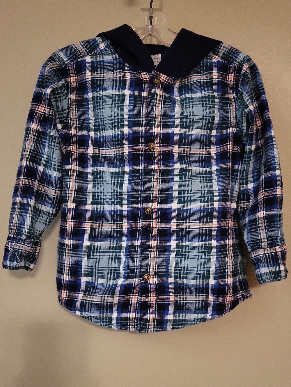 Carter's plaid hooded light flannel button down shirt